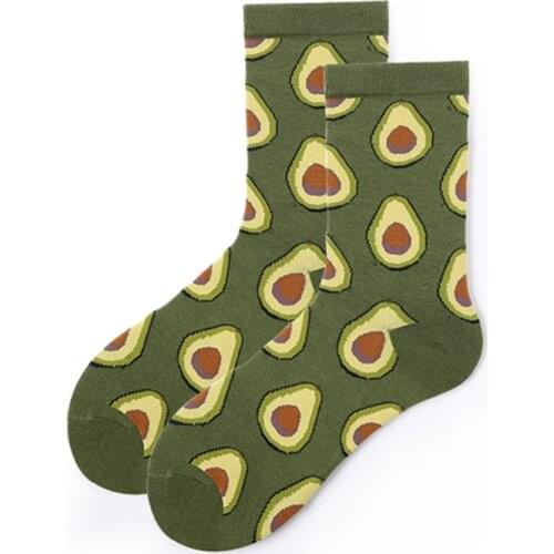 Men Socks Cute Fashion Novelty Printing Cartoon Avocado Funny Casual Cotton Female Hosiery Green Streetwear Hip Hop Harajuku