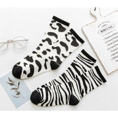 1 Pair New Cute Socks Women Dairy zebra Pattern Soft Breathable Cotton Socks Ankle-High Casual Comfy Socks Fashion