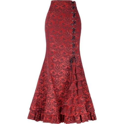 New Fashion Women Skirt Elegant Jacquard Fishtail Punk Style Plus Size Vintage Ruffles Bodycon Skirts Party