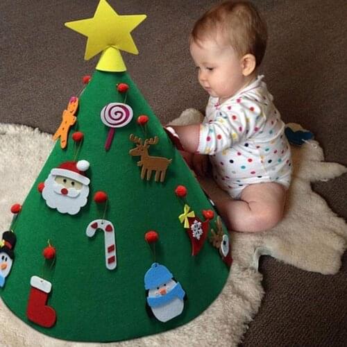 2021 New Year Children Gifts Toy Artificial Tree Decoration With Detachable Hanging Ornaments Felt Tree 3D DIY Christmas Tree