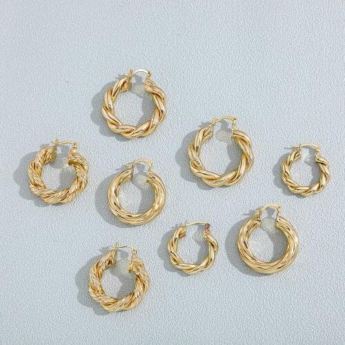 New Fashion Twist Metal Circle Geometric Round Circle Earrings for Women Minimalist Gold Color Hoop Earrings Statement Jewelry