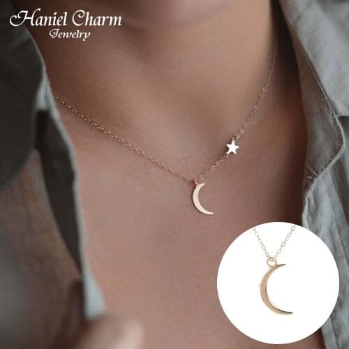 New Fashion Simple Star & Moon Pendant Necklace For Women New Bijoux Maxi Statement Necklaces Collier Fashion Jewelry Gifts 2021
