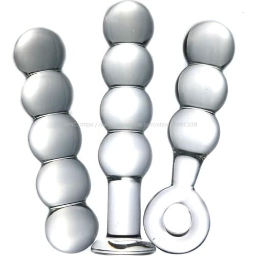 CW0190 Huge Glass Dildo with Beads Women Men Toy for Experienced People