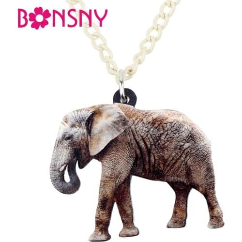 Bonsny Acrylic Happy Waking Elephant Necklace Pendant Chain Choker African Jungle Animal Jewelry For Women Girls Teens Accessory