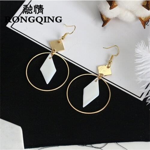 RONGQING 1pair Fashion Jewelry Round Circle Pendant Earrings Big Earring for Girls