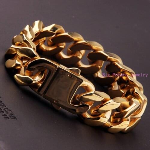 High Quality 8.5"x20mm Heavy Huge 165g Gold Tone Strong Mens Fashion Jewelry 316L Stainless Steel Curb Cuban Chain Bracelet