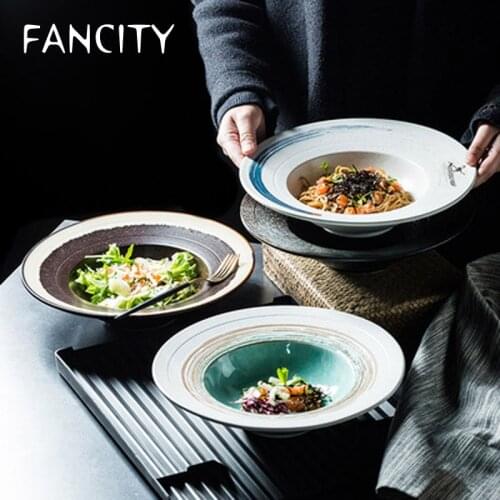 FANCITY Japanese-style high-end ceramic plates, large thick soup plates, deep dishes, creative restaurants, tableware matching
