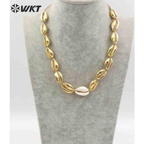 WT-JN039 White And Gold Cowrie Shell Summer Necklace Handmade Sea Shell Choker Mermaid Necklace Women Sea Side Jewelry