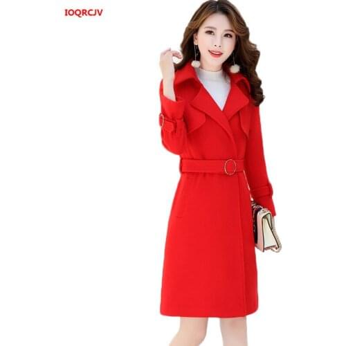 Womens Wool Jackets Autumn Winter Thicken Woolen Outerwear Female Elegant Belt Wool Windbreaker Ms High Qquality Woolen Coat