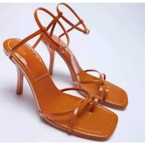 2021 Summer Sandals Stiletto Heels Clear Shoes Suit Female Beige Buckle Strap Large Size Flip Flops Platform Black Retro Big New