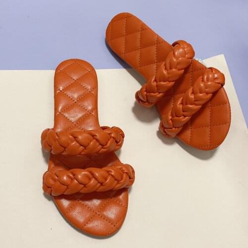 2021 Summer New Womens Fashion Flat Woven Strap Sandals Designer Slides Gladiator Sandals Apricot