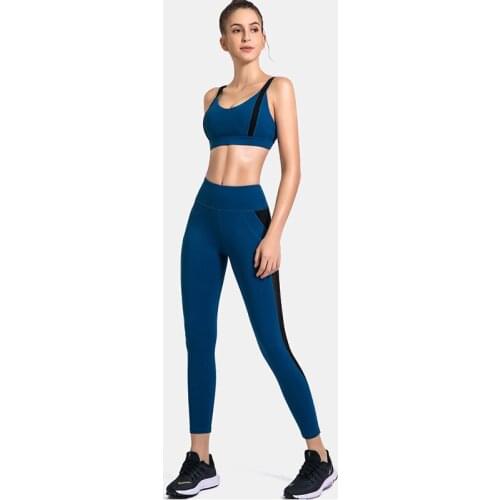 Womens Yoga Set Fitness Sports Bras+Gym Leggings High Waist Lace Patchwork Running Leggings Lulu Workout Suit Naked-Feel 2020
