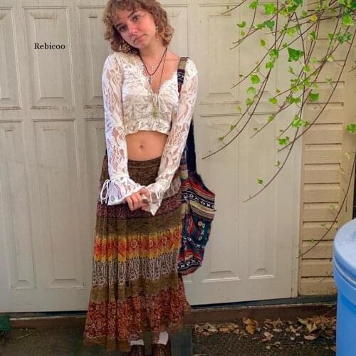 Women Sweet V-Neck Drawstring Ruffles T-Shirts Y2K Cute Hollow Out Flare Sleeve Lace Tops Autumn Vintage White Tees 90S