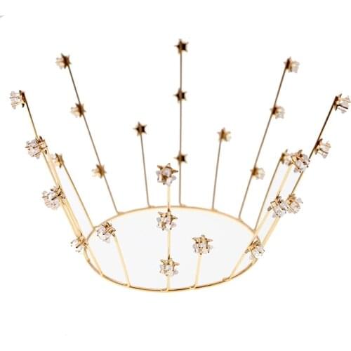 Golden full of stars childrens birthday crystal crown- adult five pointed star bride jewelry Cake decoration headdress