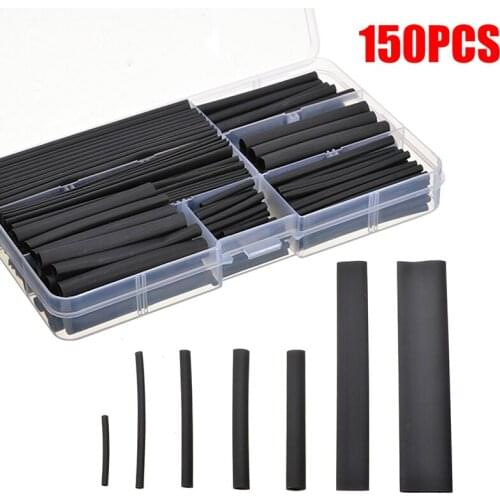150pcs Black Weatherproof Heat Shrink Sleeving Tubing Tube Assortment Kits Electrical Connection Accessories