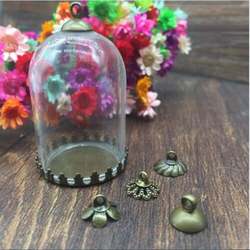 20sets/lot 38*25mm tube glass globe crown tray beads cap set glass vial pendants glass cover dome necklace pendant cute charms