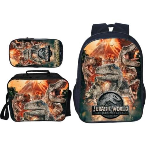 3Pcs/Set Hot Sale Animal Printing Jurassic World Kids School Bags Dinosaur Boys Backpack for Children Schoolbag for Girl Bookbag