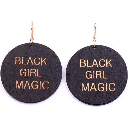 6CM Fashion Jewelry Initial Letter Black Girl Magic Earrings For Women Brown Statement Round Circle Drop Wooden Earrings New2020