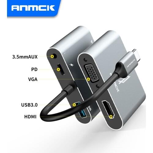 Anmck USB C 4k Type c to Adapter VGA USB3.0 HDMI-compatible Audio video Converter PD 87W Fast charger for Macbook pro Samsung s9