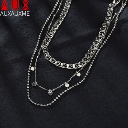 Auxauxme Three Layers Multiple Hearts Stainless Steel Chain Necklace For Women Party Gift Jewelry Drop Shipping