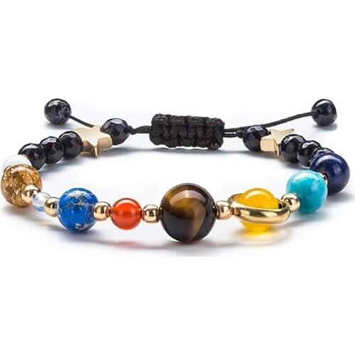 7 chakras nine planets lave stone bracelet Milky Way Guardian star natural stone bracelet yoga 24pcs/lot