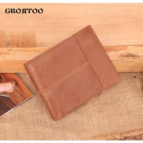 GROJITOO Cow Leather Wallets With Coin Pocket Vintage Male Purse Men Card holding Short Leather Wallet Genuine Leather Wallet