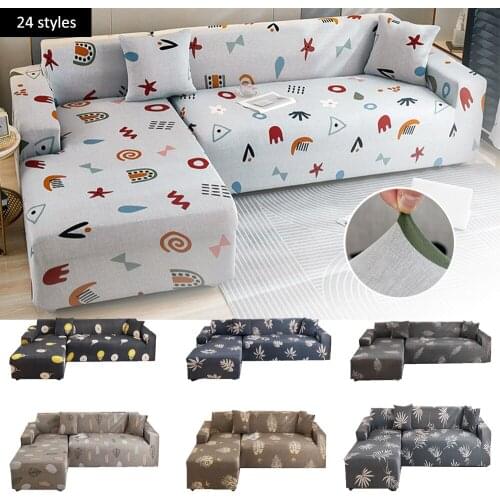 Cartoon Picture Gray L Shape 1 2 3 Seater Chaise Longue Sofa Covers for Living Room Elastic Stretch Covers Corner Sofa Protector