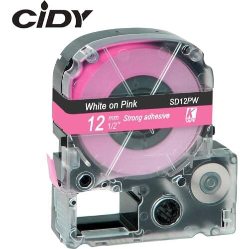 CIDY Compatible SD12PW 12MM white on pink Epson label tape SS12KW labelworks for kingjim label maker LW300 LW400 LW-600P