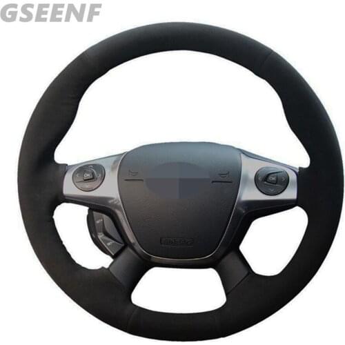 Car Steering Wheel Cover For Ford Focus 3 2012-2014 C-MAX 2011 KUGA Escape 2013-2016 Black Hand-stitched Suede