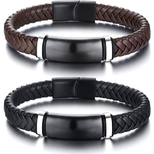 European And American Leather Rope Stainless Steel Curved Brand Microfiber Leather Material Mens Titanium Steel Bracelet