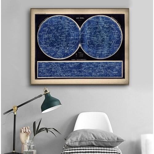 French Version Celestial Star Chart Constellations Canvas Poster Wall Art Painting Prints Vintage Decorative Picture Home Decor