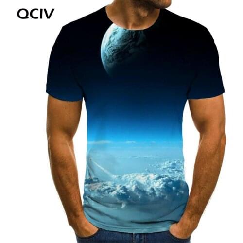 QCIV Universe T shirt Men Planet Tshirts Casual Galaxy Shirt Print Sky Tshirt Printed Short Sleeve summer Cool Streetwear Tops