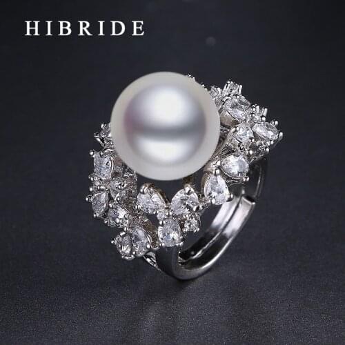 HIBRIDE Jewelry Fashion Freshwater Pearl Rings For Women Gifts,CZ Crystal Gold Color Party Jewelry Rings QSP0010-8