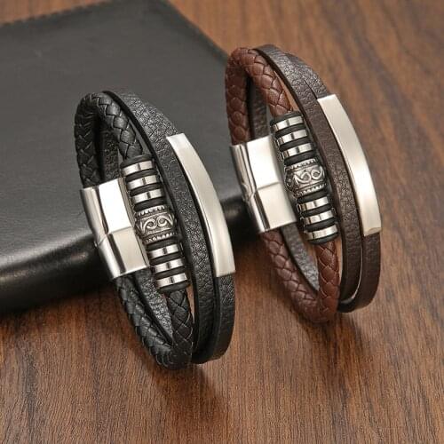 TeHao 2021New Hot Sale Custom Stainless Steel Chakra Leather Bracelet Bangles Mens Classic Bracelet Accessories Preferred Gift