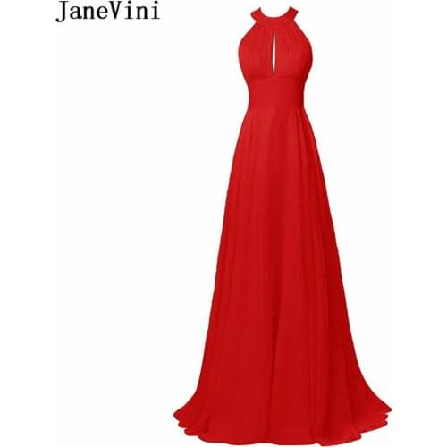 JaneVini Charming Red Beach Plus Size Long Bridesmaid Dresses Halter A Line Backless Chiffon Floor Length Wedding Party Gowns