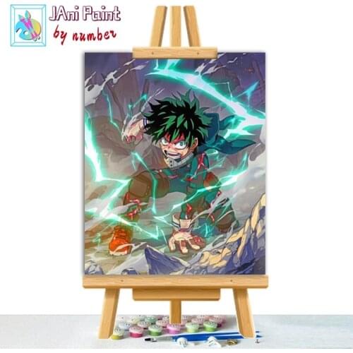 Green hair boy Picture DIY Anime Canvas For Drawing Zero-based Coloring Paint By Numbers For Adults Home decor