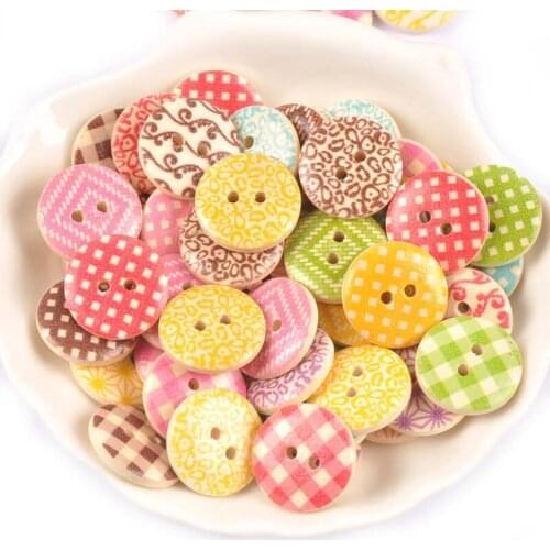 50Pcs/Lot 18mm Painting Round Wooden Buttons Sewing Clothing Accessories Scrapbooking DIY Kid Apparel Supplie Handmade Crafts
