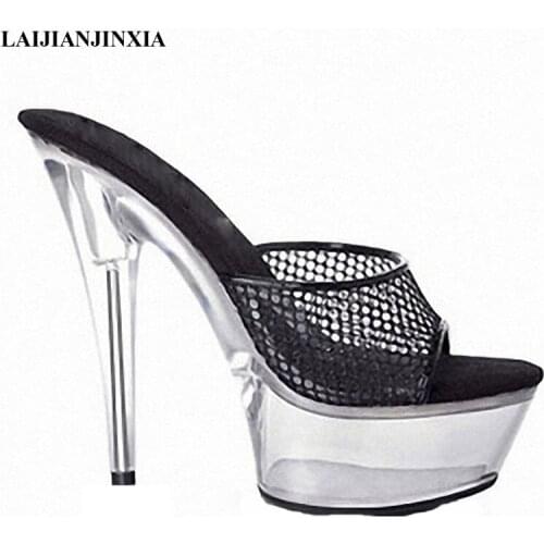 LAIJIANJINXIA New Women Sexy 15 Cm High-Heels Platform Shoes Nightclub Party Queen Pole Dancing Shoes Slippers Lady Dance Shoes