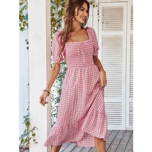 Летние платья в клетку MOXFCIZO China At AliExpress