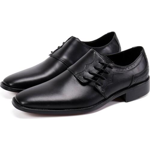 Luxury classic mens brogue oxfords dress shoes genuine cow leather black square toe lace up male formal footwear wedding party