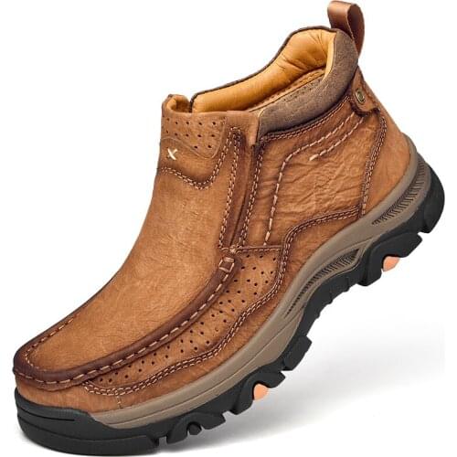 Big size 48 Genuine Leather Men Autumn Winter Hike Sneaker Male Ankle Snow Boots Riding Boots Outdoor Work Dress Oxfords Shoes