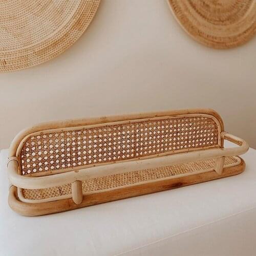 Nordic Ins Wall Rattan Storage Rack Wall Hanging Bedroom Living Room Bathroom Magazine Rack Punch-Free Storage