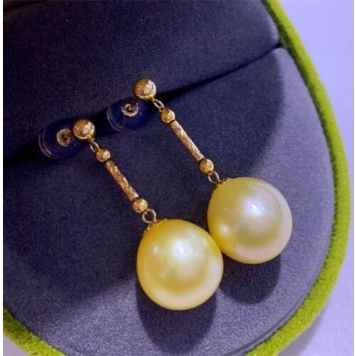Real 18K Gold AU750 9-10MM Southsea Gold Color Pearl Stud Earrings Nice Party Wedding Women Female Girl Gift