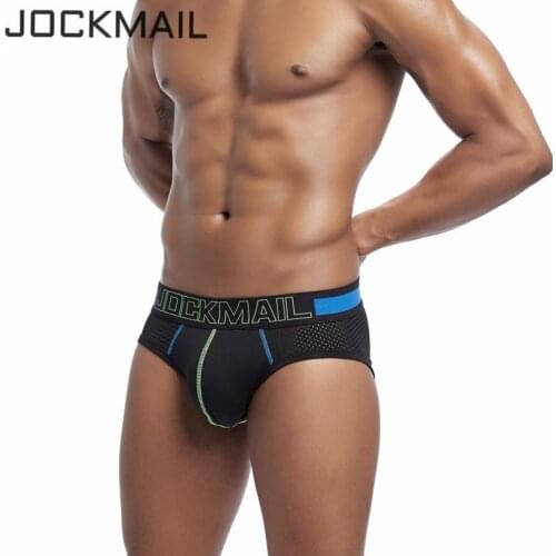 JOCKMAIL Mesh Breathable Low Waist Sexy Men Underwear Briefs Gay Penis Pouch Wonderjock Mens Bikini Brief Underwear Sleepwear
