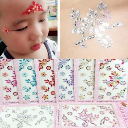 New DIY Childrens Performance Resin Rhinestone Face Sticker Acrylic Colorful Face Stickers Flower Latin Crystal Diamond Sticker