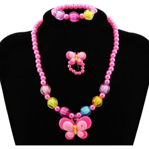 Cute Imitation Pearl Beads Charming Butterfly Necklace Bracelets Kids Baby Girls new Jewelry accessories Children Xmas Gift