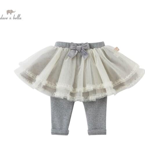 DBJ18696 dave bella autumn baby girls fashion bow mesh pants children full length kids girl pants infant toddler trousers