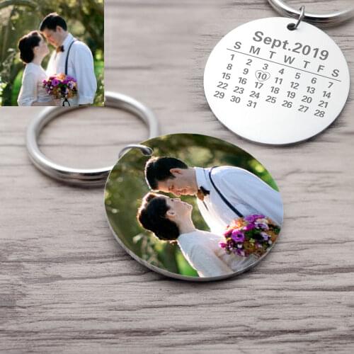 Personalized Photo Calendar Keychain,Custom Date Picture Keyring Photo Key Chain Anniversary Gift for Couples Gift for Him Her