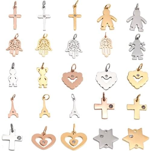Fashion Charms Stainless Steel Cross Heart Geometric Gold steel Pendants Jewelry Making DIY Handmade Craft Wholesale Accessory