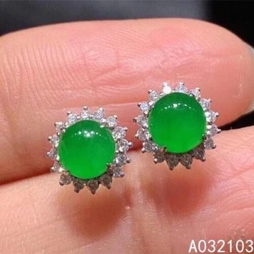 KJJEAXCMY 925 sterling silver inlaid natural Jasper girl Fresh round apple green Gemstone Earrings support detection